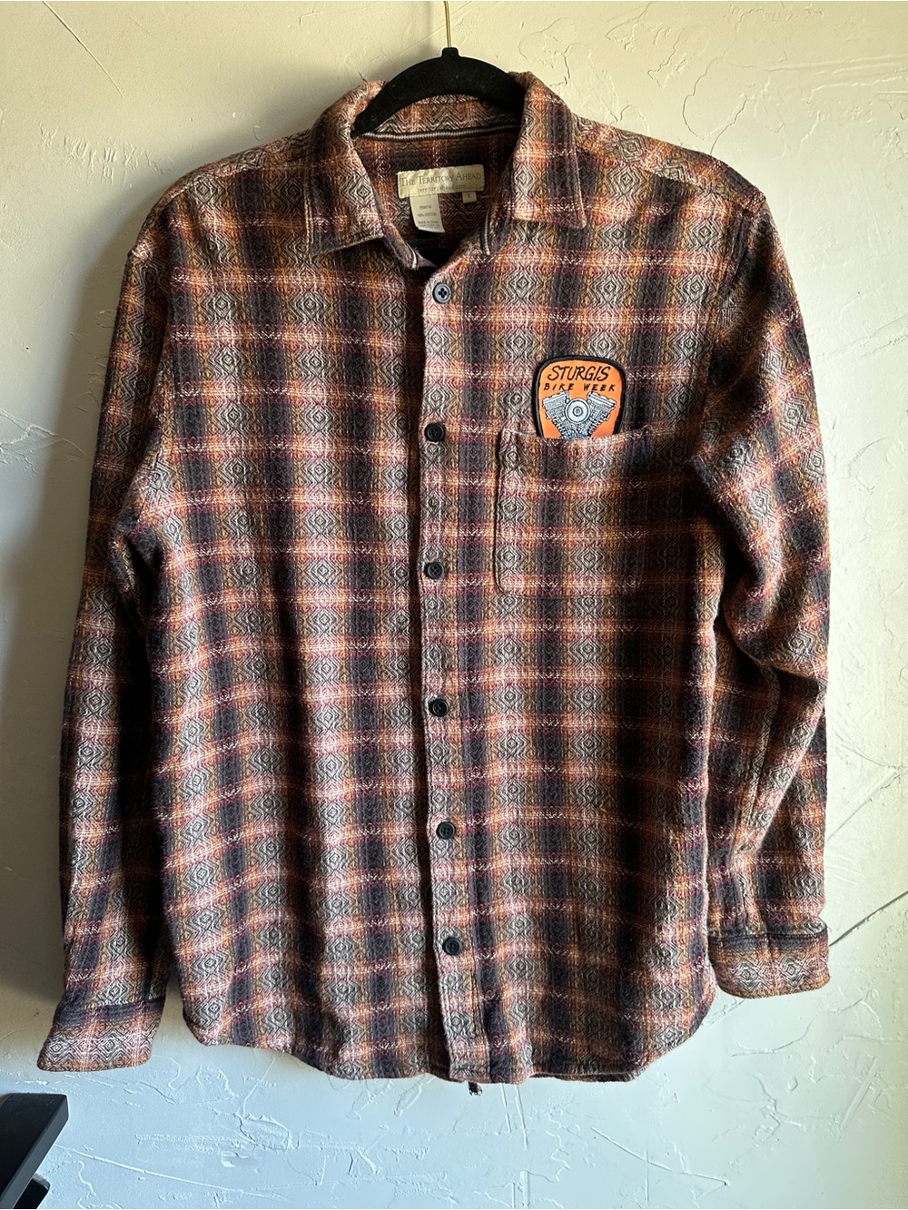 The Territory Ahead Cotton Sturgis Biker Western Earthy Granola Plaid Shirt S